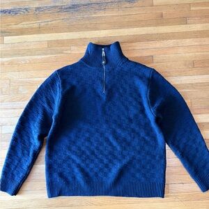 Louis Vuitton Men's Navy Half-Zip Textured Sweater
